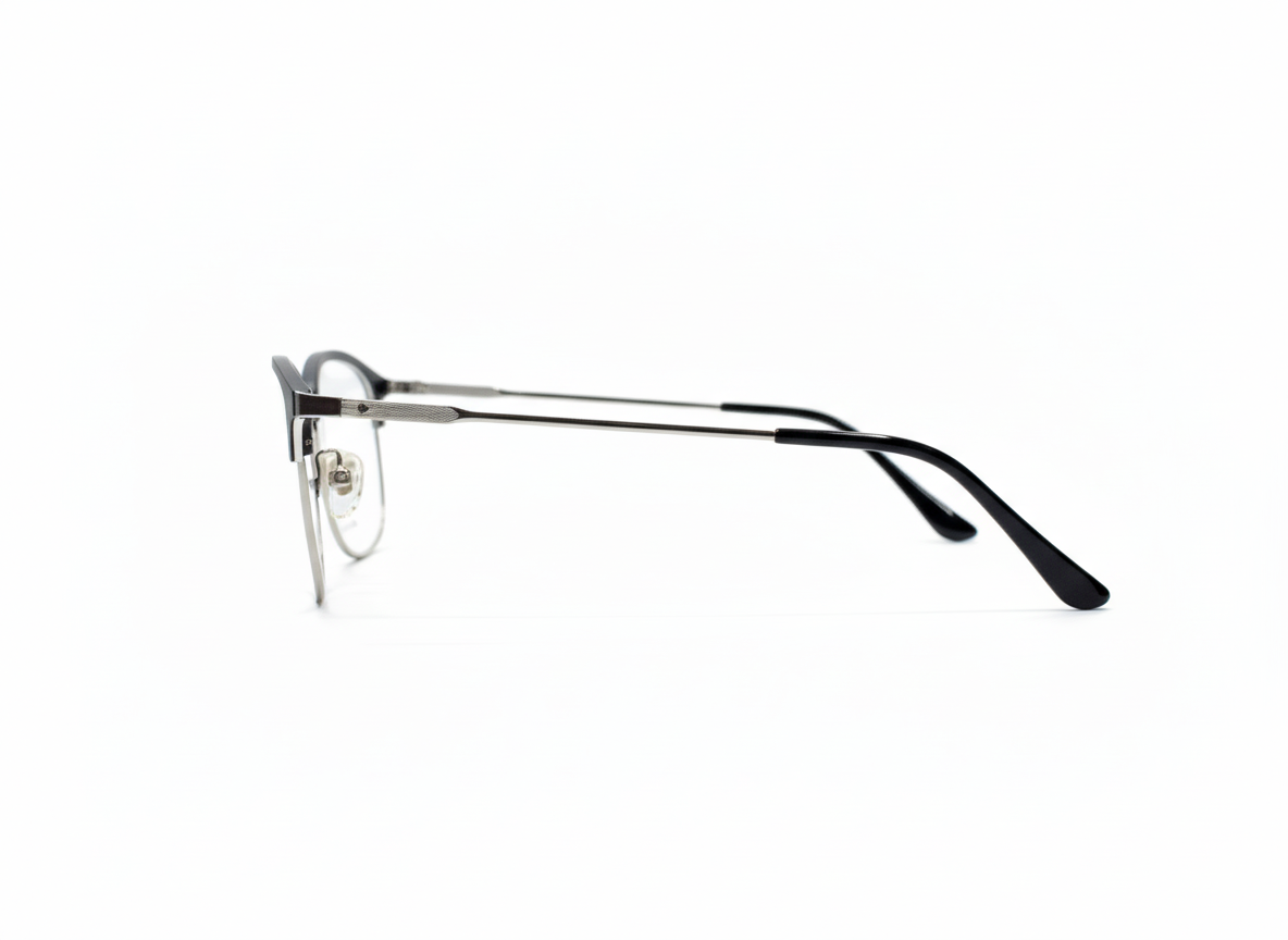 Eyezaar Premium Black & Silver Round Glasses for Men & Women | Model: EYEZAAR-0009