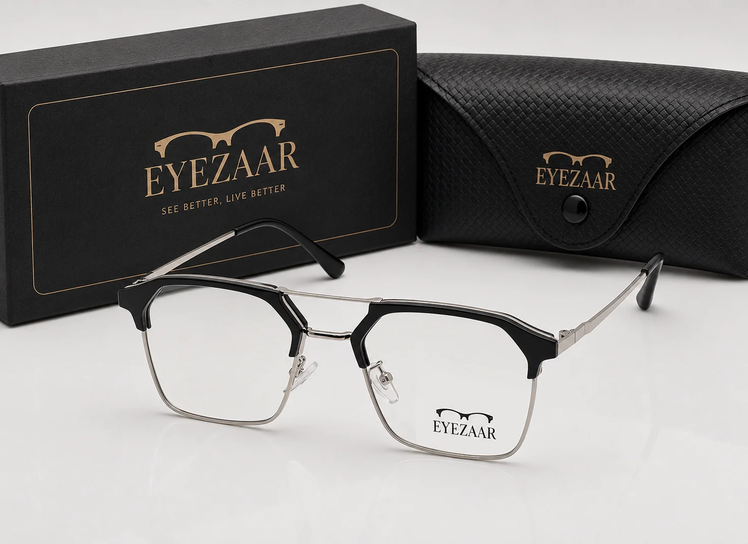 Eyezaar Modern Geometric Half-Rim Metal Eyeglasses | Premium Lightweight Optical Frame
