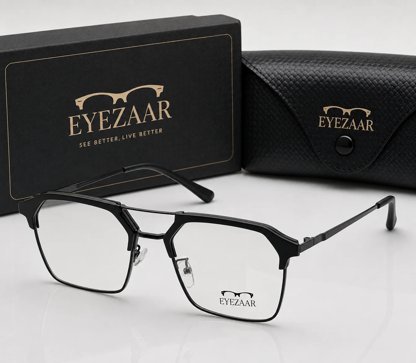 Eyezaar Modern Geometric Half-Rim Metal Eyeglasses | Premium Lightweight Optical Frame