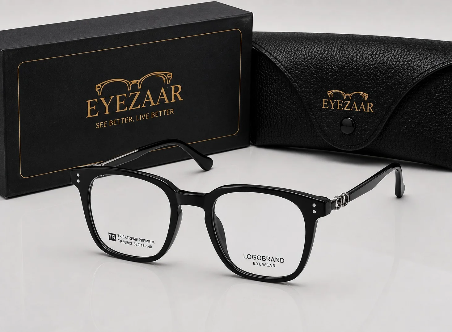 Eyezaar Premium Black Rectangular Eyeglasses Modern Prescription Frame