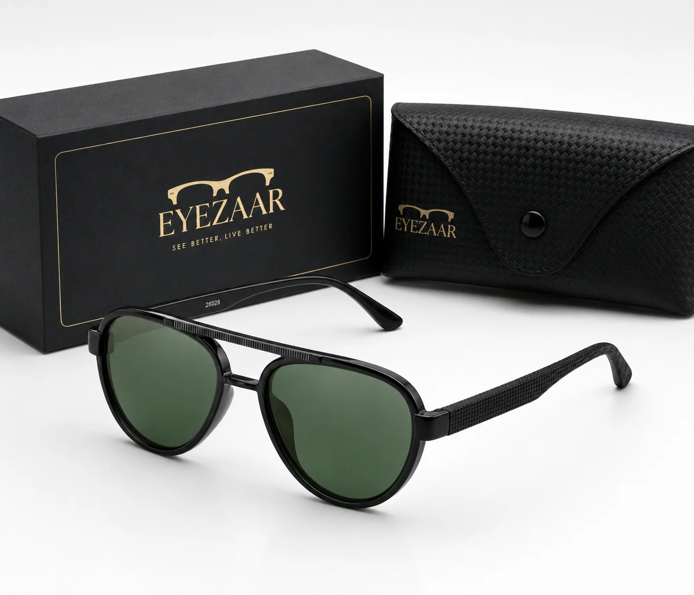Eyezaar Aviator Black Frame Sunglasses with Green Lenses for Men & Women | Model: EYEZAAR-0019