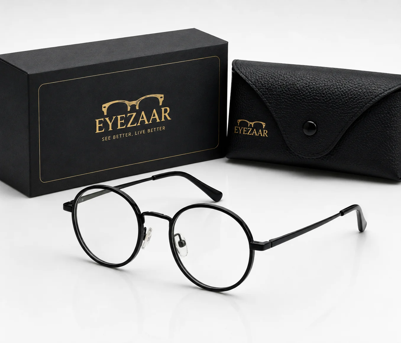 Eyezaar Classic Black Round Glasses for Men & Women | Model: EYEZAAR-0011