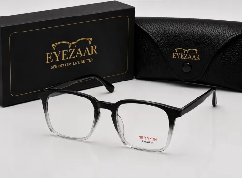 Eyezaar Black & Crystal Rectangular Eyeglasses Modern Prescription Frame