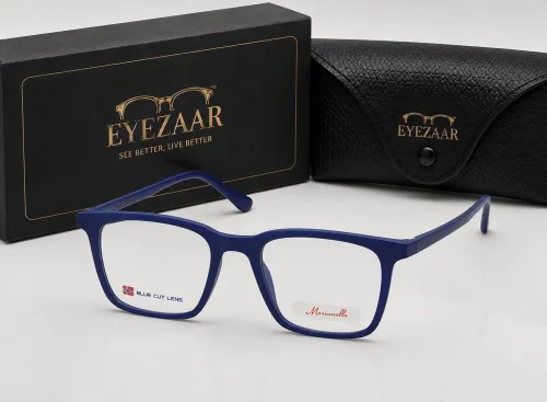 Eyezaar Deep Navy Blue Rectangular Eyeglasses Modern Prescription Frame