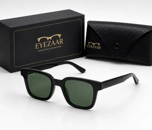 Eyezaar Modern Square Black Sunglasses for Men & Women | Model: EYEZAAR-0020