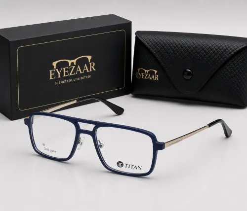 Eyezaar Premium Navy Blue Rectangular Glasses for Men & Women | Model: EYEZAAR-0014