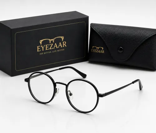 Eyezaar Classic Black Round Glasses for Men & Women | Model: EYEZAAR-0011